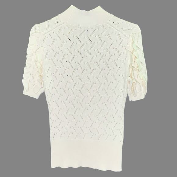 White House Black Market XS Mock Neck Sweater Ivory Pointelle Ruffle - Picture 2 of 8